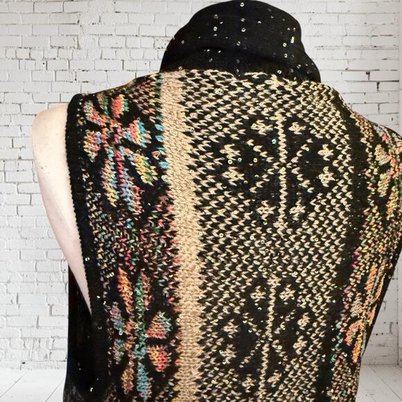 Mirror Image Black Fair Isle Long Sweater Vest Duster Sz XL Womens Dramatic Fun - Picture 4 of 10